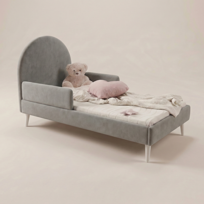 Łóżko dziecięce tapicerowane LILA z barierkami ochronnymi w kolorze ciemnoszarym