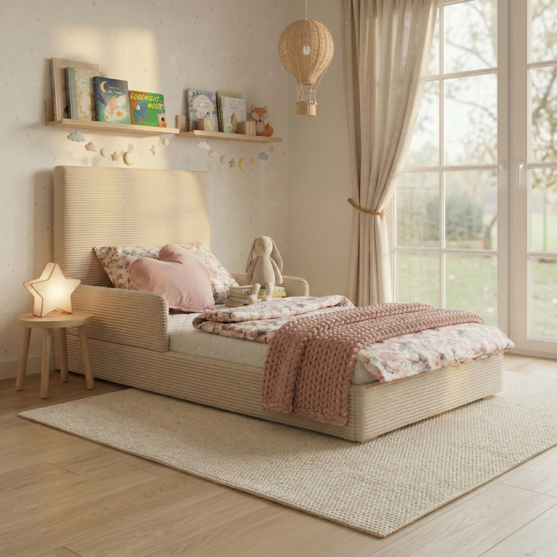 łóżko dziecięce tapicerowane Fabio sztruksowe wizualizacja