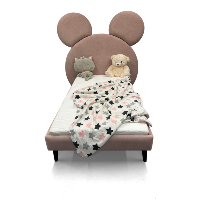 różowe łóżko dziecięce Miki z pojemnymi szufladami na pościel.