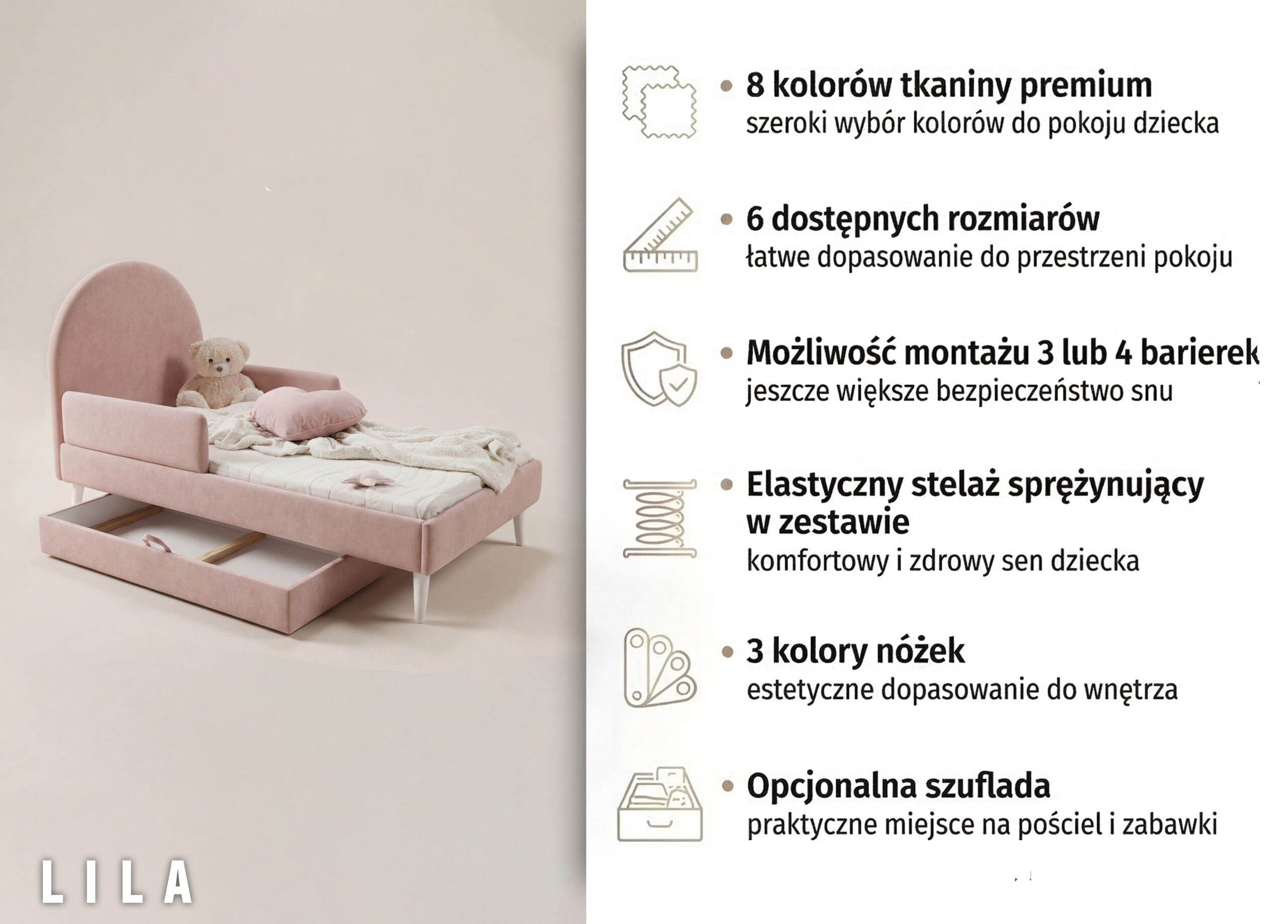Tapicerowane łóżko dziecięce LILA