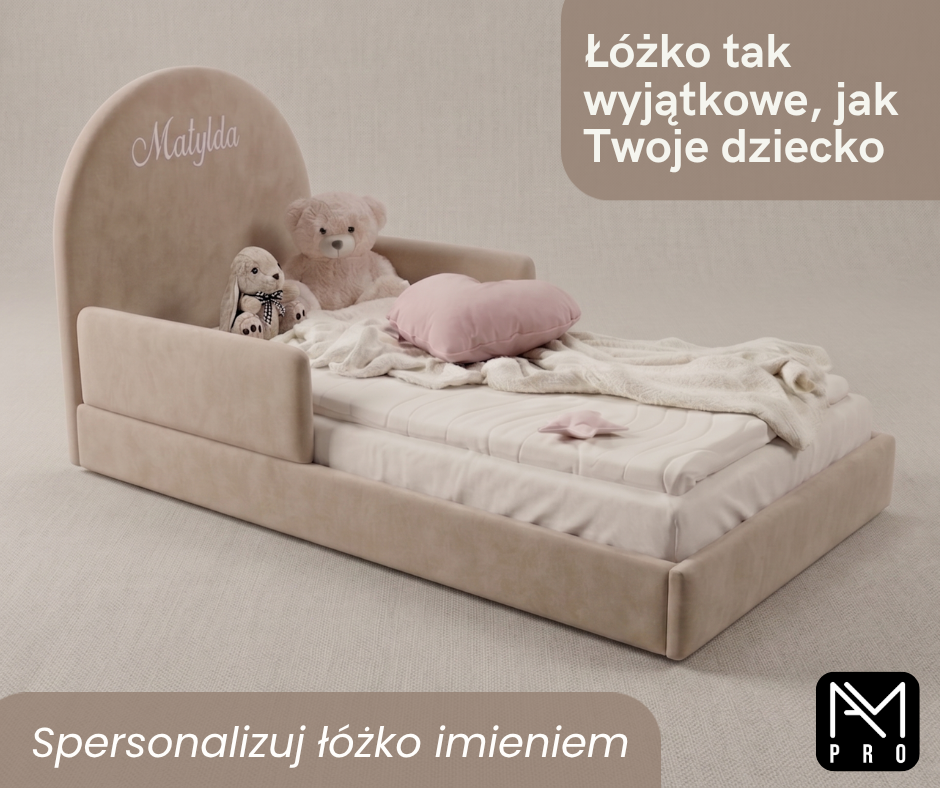Haftowane imię dziecka na zagłówku łóżka LILA