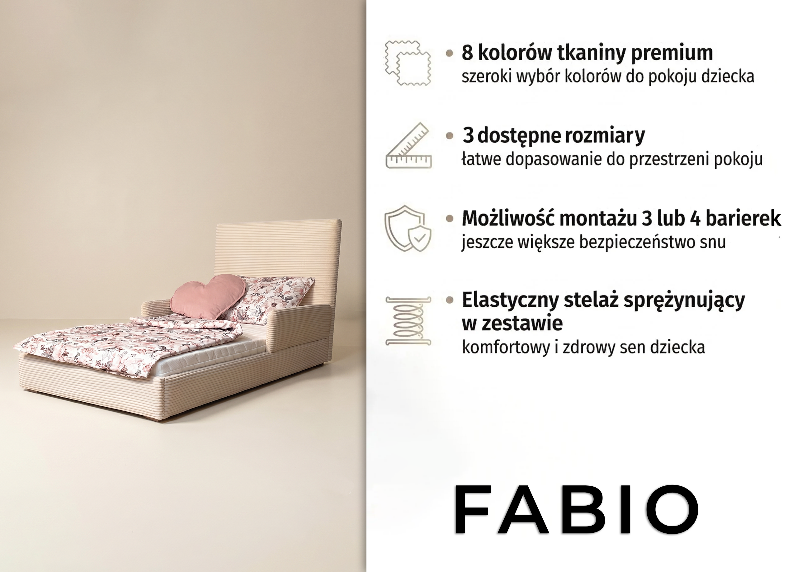 Tapicerowane łóżko dziecięce FABIO